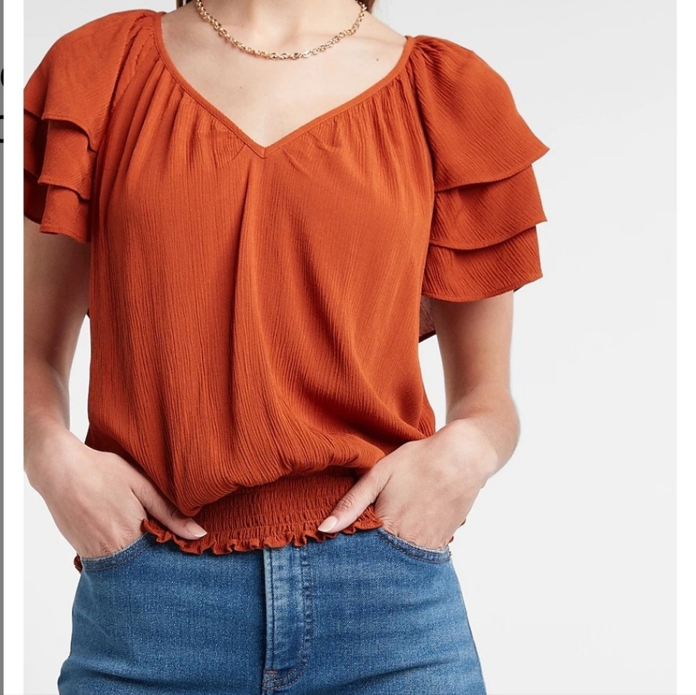 NWT Express Burnt Orange Flutter Sleeve Blouse